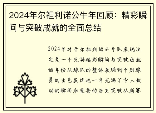2024年尔祖利诺公牛年回顾：精彩瞬间与突破成就的全面总结